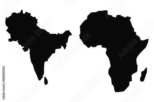Artistic Map Silhouette and Dotted Outline Set of India and the African Continent