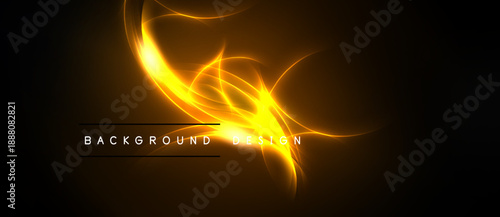 Abstract golden light streaks form dynamic curves. Dark background emphasizes bright energy, creating modern visual impact. Text reads background design.