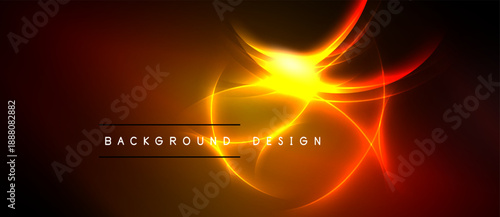 Bright orange glow radiates from center. Dark background emphasizes swirling light patterns, creating dynamic visual effect. Text reads background design.