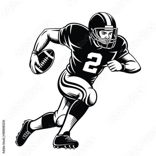 American football player in action carrying the ball while running