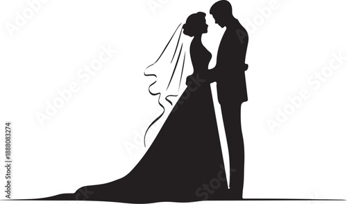 Silhouette of a bride and groom kissing on their wedding day