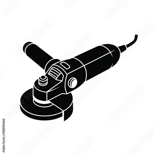 Black and white illustration of an electric angle grinder tool