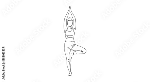 yoga tree pose illustration depicting a woman balancing in vrksasana promoting wellness lifestyle and mindfulness exercise for modern minimalist design artwork.