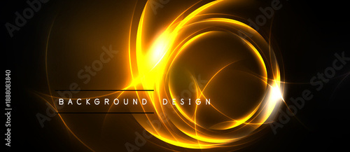 Abstract golden swirls, bright center. Dark background creates dramatic visual effect. Modern design element, energy flow.