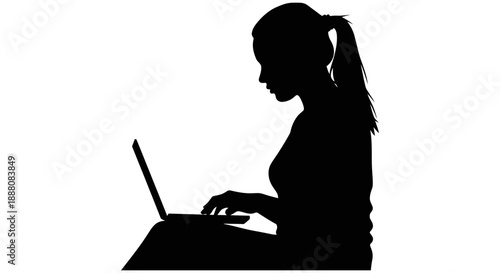 remote work woman focused on her laptop diligently typing and connecting to the digital world for productivity and online learning.