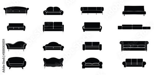 Modern Sofa and Couch Furniture Silhouette Set Black Vector Icons