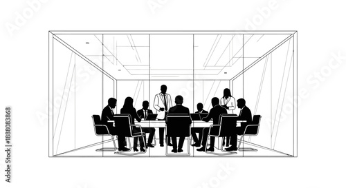 business meeting in a modern glass conference room with executives collaborating on corporate strategy for growth and effective communication
