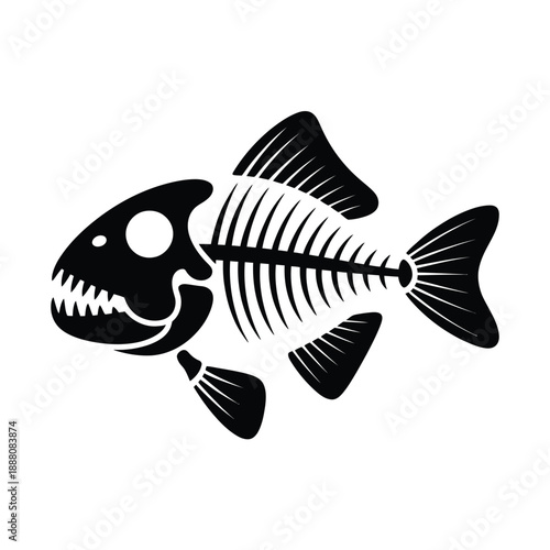 Black and white illustration of a fish skeleton viewed from the side