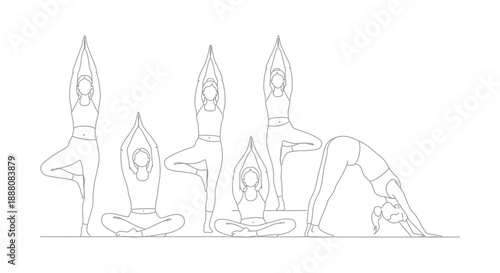 yoga poses for women demonstrating various fitness exercises and mindful meditation postures for health and wellness design elements