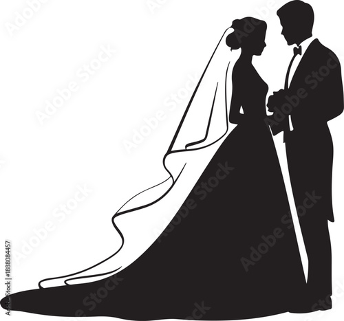 Silhouette of bride and groom standing together wedding