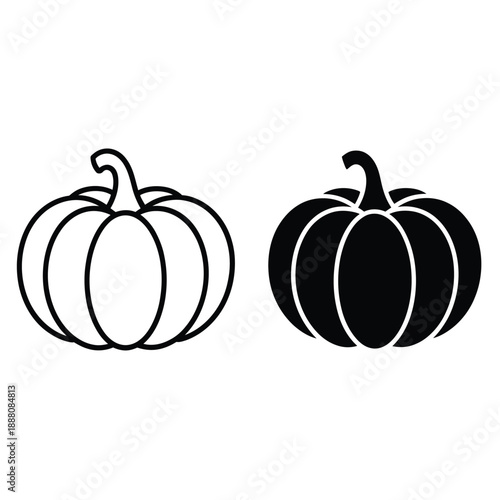 Two pumpkins in contrasting black and white line art illustration