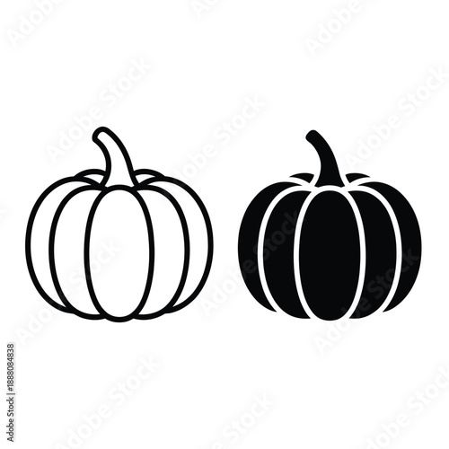 Two pumpkins depicted in contrasting black and white line art styles