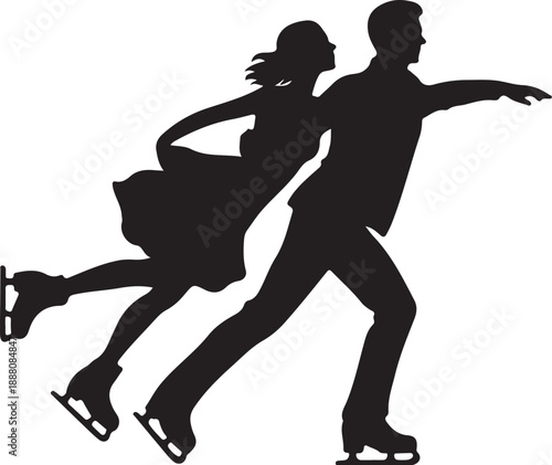 Silhouette of couple ice skating together winter sport