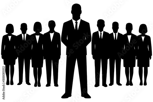 group of business people,
Leadership & Authority – Businessman Silhouette with Team