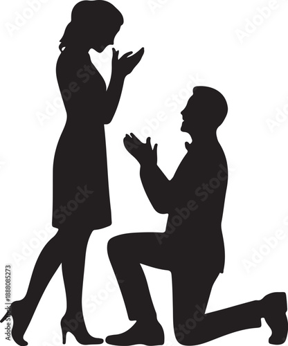 Silhouette of man proposing to woman with ring proposal