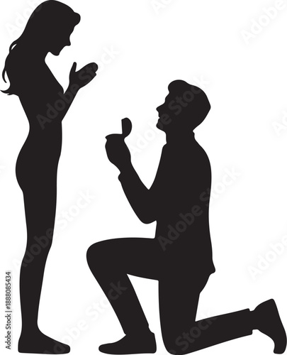 Silhouette of man proposing to woman with ring