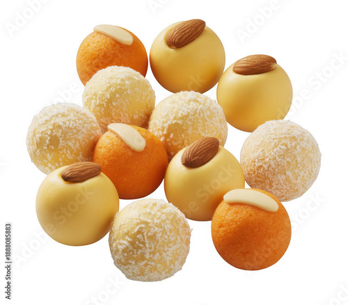 Assorted Indian sweets with nuts isolated on a transparent background