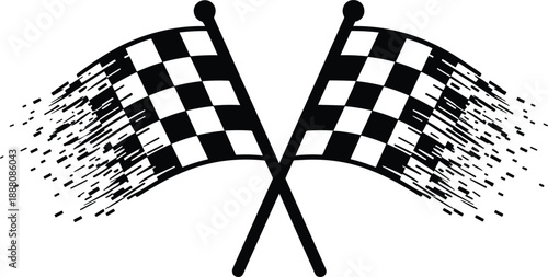 Racing checkered flags logo representing speed competition finish line motorsport victory black vector design abstract dynamic sport symbol