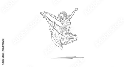female dancer leaping mid-air in a flowing dress showcasing grace and artistic movement for performance posters and wellness promotions