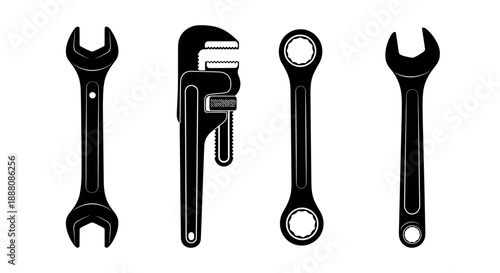 Assorted wrenches and spanners displayed on a clean white background