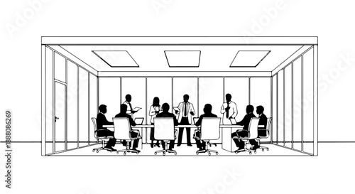 business meeting where diverse professionals collaborate in a modern glass conference room for strategic planning and a successful corporate presentation