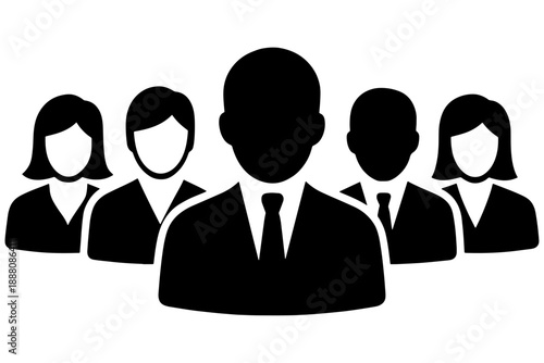 vector silhouettes of people,
Business Leader in Front of Team – Corporate People Silhouette