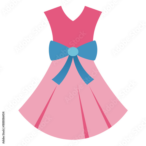 Pink dress with blue bow illustration
