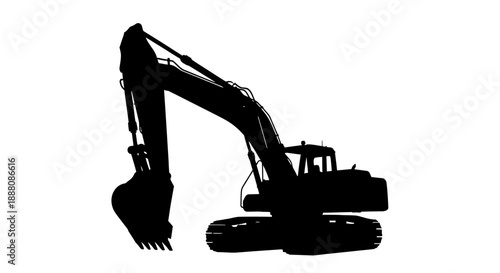 Excavator Silhouette Illustration on White Background Viewed from the Side