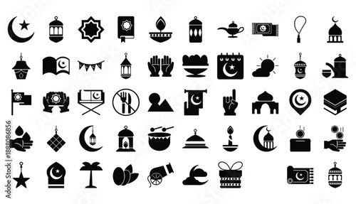 Collection of islamic and ramadan kareem icons for eid al-fitr and eid al-adha celebration