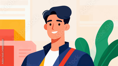 Smiling man in jacket with plant