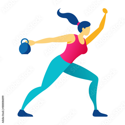 Strong woman lifting kettlebell
