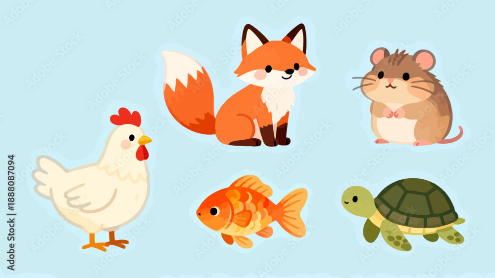Naklejka premium Cute cartoon animals on blue background