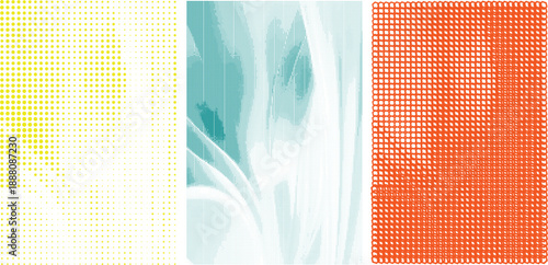 Vibrant abstract pattern collage with yellow blue and orange hues