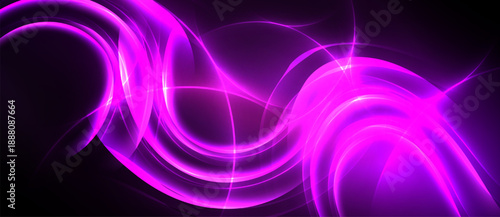 Bright pink abstract waves flow across dark background. Dynamic light creates glowing, energetic visual effect.