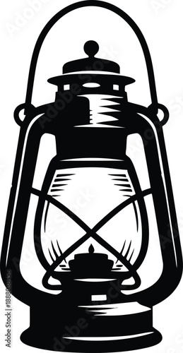 Vintage kerosene lantern classic oil lamp illustration with a lit flame isolated on white background for retro design elements