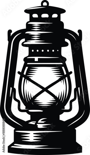 Vintage kerosene lantern classic oil lamp illustration retro lighting symbol for historical or camping themes isolated on white