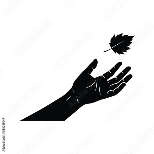 Hand releasing autumn maple leaf fall season nature freedom gesture vector illustration flat design