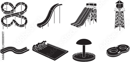 Captivating illustration showcases various water park features for an enjoyable aquatic experience. 