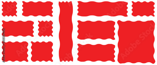 Vector wavy rectangles with red texture, irregular red text boxes. Crayon drawn squares and rectangles with wavy rough edges. doodle hand drawn frames with irregular uneven shapes,