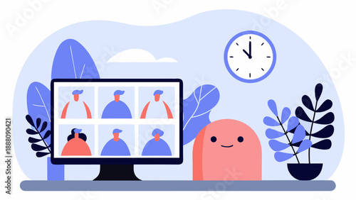 Modern online meeting with diverse team on computer screen