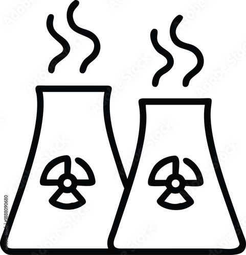 Cooling Towers With Radiation Symbol Flat Blue Vector