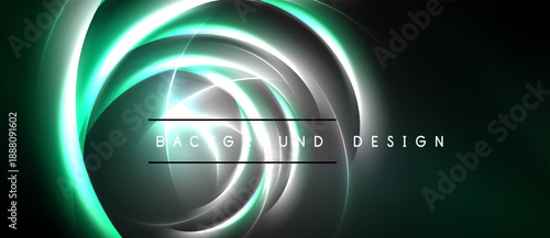 Abstract glowing lines form circular patterns. Dark background enhances vibrant teal, silver hues. Text reads background design.