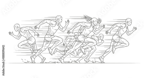 male runners sprinting forward in a competitive track race showcasing dynamic athletic movement and determination for sports marketing illustration