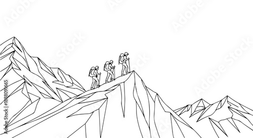 mountain climbing team successfully ascending a steep rugged peak illustrating adventure challenge and determination for achievement concepts