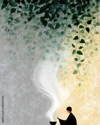 Wallpaper Mural Serene Asian Tea Ceremony with Gentle Smoke and Lush Greenery Torontodigital.ca