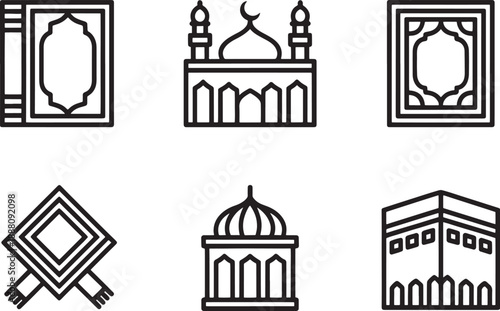 Adobe Illustrator Artwork "Islamic Religious Symbols Set - Quran, Mosque, and Kaaba Icons"