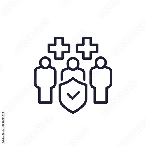 medical insurance line icon with people, family coverage vector