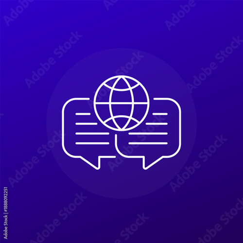 multi language line icon with globe