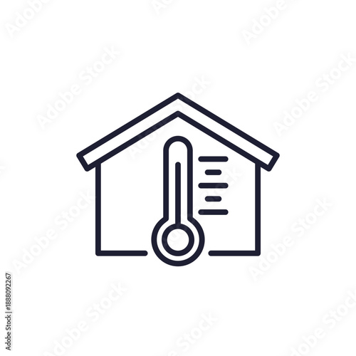 room temperature icon with house, line pictogram