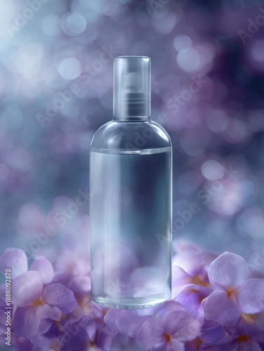 Wallpaper Mural Misty Bottle Surrounded by Lilac Petals with Soft Glow in Background Torontodigital.ca